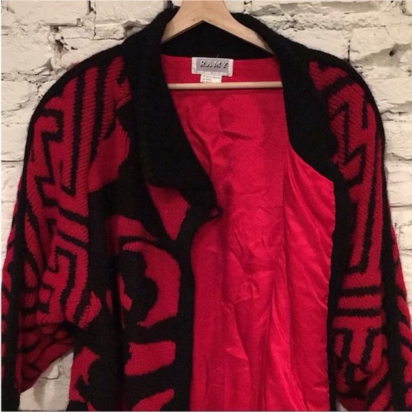 Vintage Wool / Mohair Red & Black Italian Designer Sweater Coat by “RAMY” - Picture 7 of 9